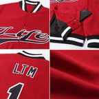 Custom Crimson Black-White Bomber Full-Snap Varsity Letterman Jacket photo 4