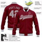Custom Crimson Gray-White Bomber Full-Snap Varsity Letterman Jacket photo 5