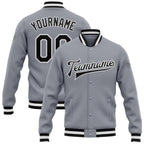 Custom Gray Black-White Bomber Full-Snap Varsity Letterman Jacket photo 1