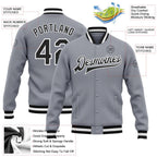 Custom Gray Black-White Bomber Full-Snap Varsity Letterman Jacket photo 5