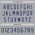 Custom Gray Navy-White Bomber Full-Snap Varsity Letterman Jacket photo 7