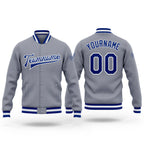 Custom Gray Royal-White Bomber Full-Snap Varsity Letterman Jacket