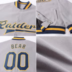 Custom Gray Navy-Gold Bomber Full-Snap Varsity Letterman Jacket photo 4
