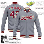 Custom Gray Maroon-Cream Bomber Full-Snap Varsity Letterman Jacket photo 5