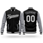 Custom Black White-Gray Bomber Full-Snap Varsity Letterman Two Tone Jacket
