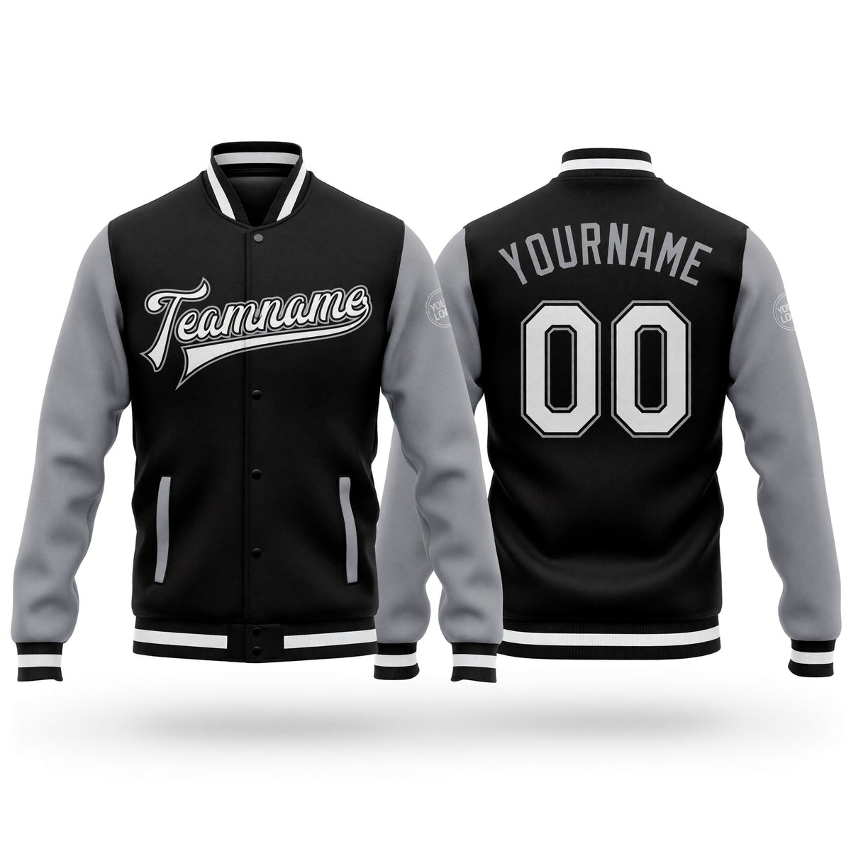 Custom Black White-Gray Bomber Full-Snap Varsity Letterman Two Tone Jacket
