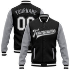 Custom Black White-Gray Bomber Full-Snap Varsity Letterman Two Tone Jacket photo 1