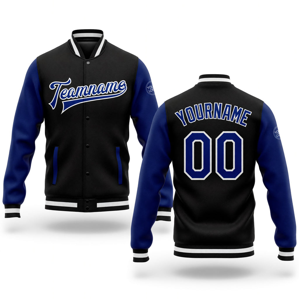 Custom Black Royal-White Bomber Full-Snap Varsity Letterman Two Tone Jacket