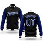Custom Black Royal-White Bomber Full-Snap Varsity Letterman Two Tone Jacket