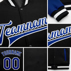 Custom Black Royal-White Bomber Full-Snap Varsity Letterman Two Tone Jacket detail