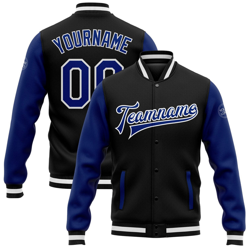 Custom Black Royal-White Bomber Full-Snap Varsity Letterman Two Tone Jacket photo 1