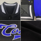 Custom Black Royal-White Bomber Full-Snap Varsity Letterman Two Tone Jacket photo 4