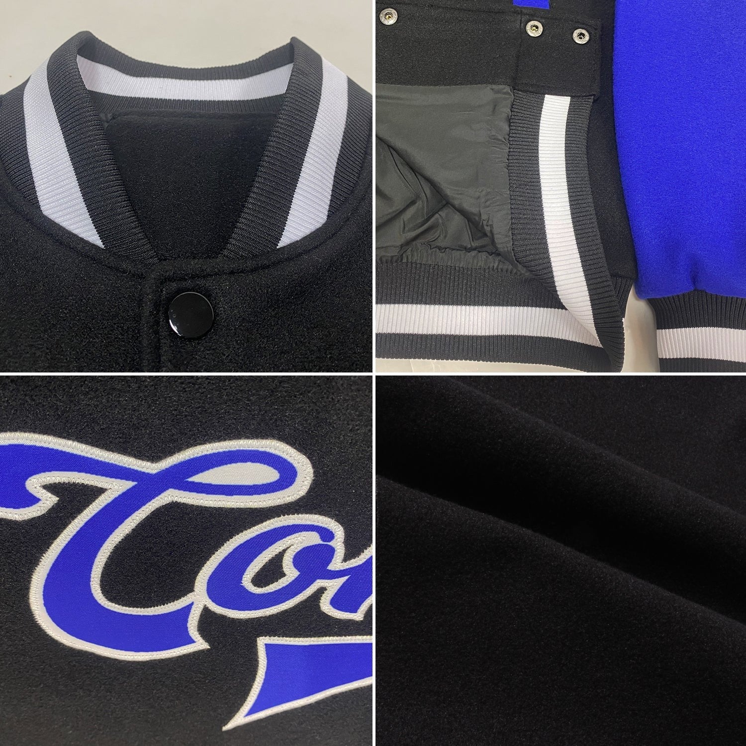 Custom Black Royal-White Bomber Full-Snap Varsity Letterman Two Tone Jacket photo 4