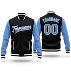 Custom Black Light Blue-White Bomber Full-Snap Varsity Letterman Two Tone Jacket