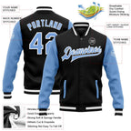 Custom Black Light Blue-White Bomber Full-Snap Varsity Letterman Two Tone Jacket photo 5