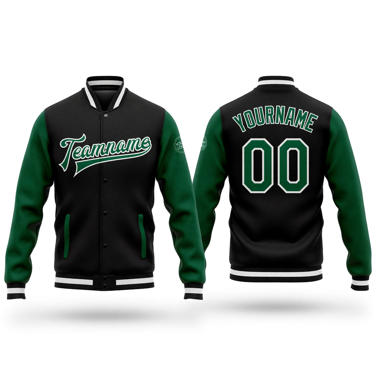 Custom Black Kelly Green-White Bomber Full-Snap Varsity Letterman Two Tone Jacket