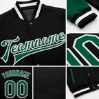 Custom Black Kelly Green-White Bomber Full-Snap Varsity Letterman Two Tone Jacket detail