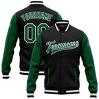 Custom Black Kelly Green-White Bomber Full-Snap Varsity Letterman Two Tone Jacket photo 1