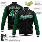 Custom Black Kelly Green-White Bomber Full-Snap Varsity Letterman Two Tone Jacket photo 5