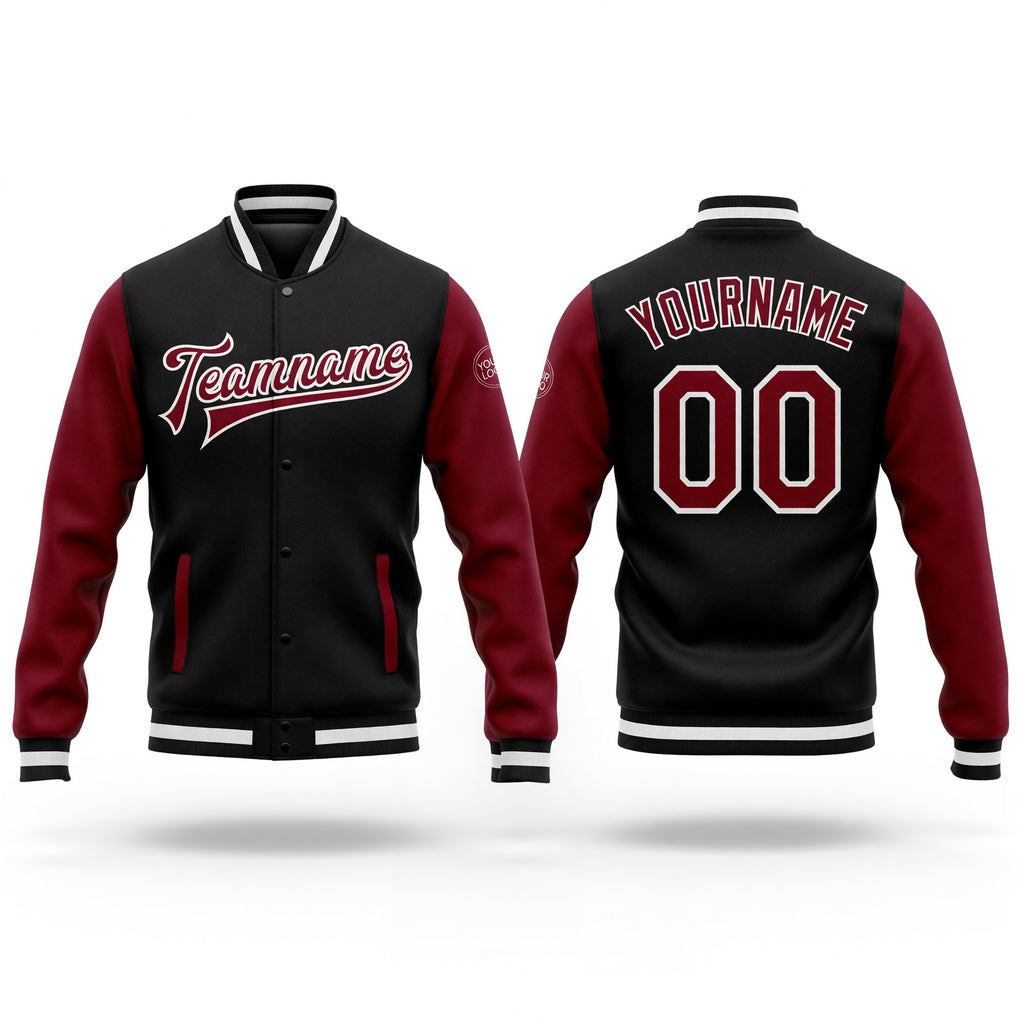 Custom Black Crimson-White Bomber Full-Snap Varsity Letterman Two Tone Jacket