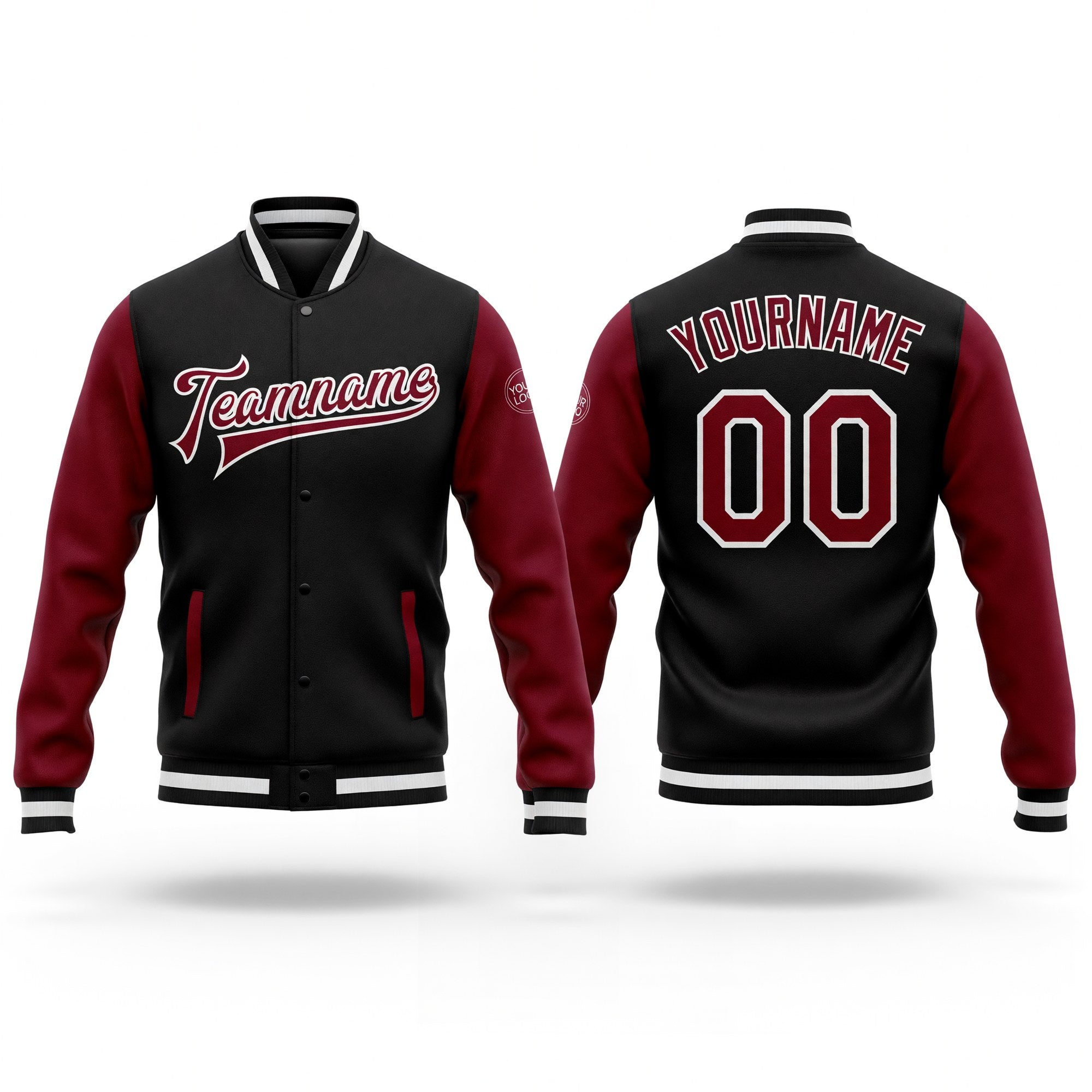 Custom Black Crimson-White Bomber Full-Snap Varsity Letterman Two Tone Jacket