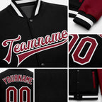 Custom Black Crimson-White Bomber Full-Snap Varsity Letterman Two Tone Jacket detail