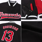 Custom Black Crimson-White Bomber Full-Snap Varsity Letterman Two Tone Jacket photo 4