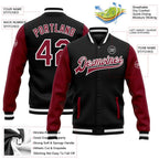Custom Black Crimson-White Bomber Full-Snap Varsity Letterman Two Tone Jacket photo 5