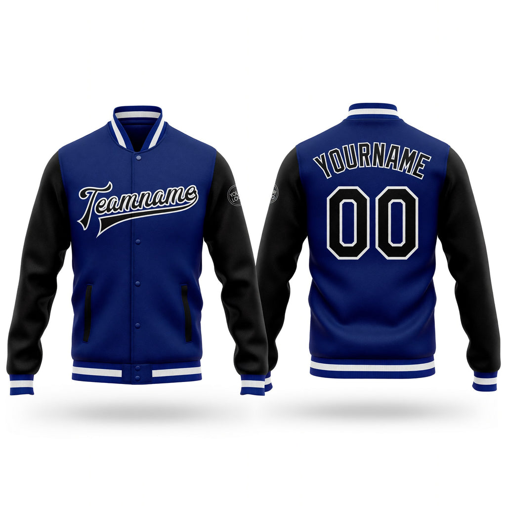 Custom Royal Black-White Bomber Full-Snap Varsity Letterman Two Tone Jacket