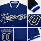 Custom Royal Black-White Bomber Full-Snap Varsity Letterman Two Tone Jacket detail