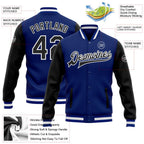Custom Royal Black-White Bomber Full-Snap Varsity Letterman Two Tone Jacket photo 5