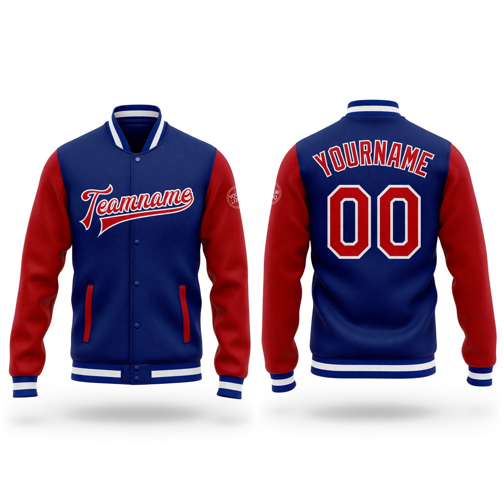 Custom Royal Red-White Bomber Full-Snap Varsity Letterman Two Tone Jacket