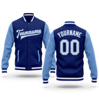 Custom Royal White-Light Blue Bomber Full-Snap Varsity Letterman Two Tone Jacket