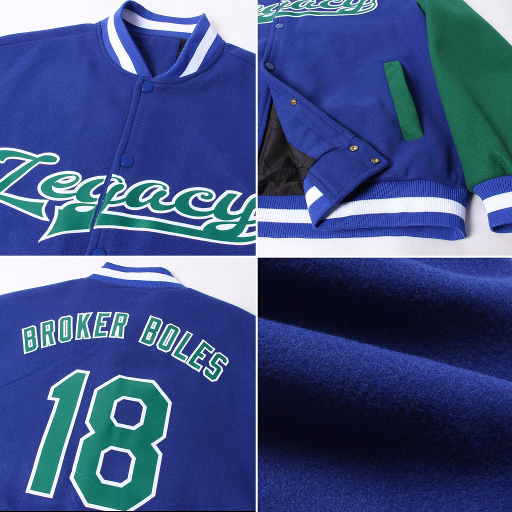 Custom Royal White-Light Blue Bomber Full-Snap Varsity Letterman Two Tone Jacket photo 4