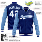 Custom Royal White-Light Blue Bomber Full-Snap Varsity Letterman Two Tone Jacket photo 5