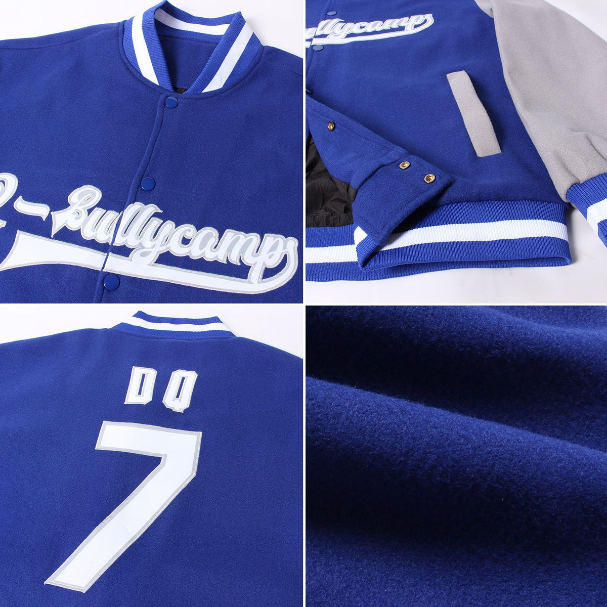 Custom Royal White-Gray Bomber Full-Snap Varsity Letterman Two Tone Jacket photo 4