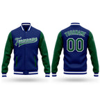 Custom Royal Kelly Green-White Bomber Full-Snap Varsity Letterman Two Tone Jacket