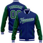 Custom Royal Kelly Green-White Bomber Full-Snap Varsity Letterman Two Tone Jacket photo 1