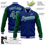 Custom Royal Kelly Green-White Bomber Full-Snap Varsity Letterman Two Tone Jacket photo 5