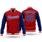 Custom Red Royal-White Bomber Full-Snap Varsity Letterman Two Tone Jacket