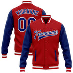 Custom Red Royal-White Bomber Full-Snap Varsity Letterman Two Tone Jacket photo 1