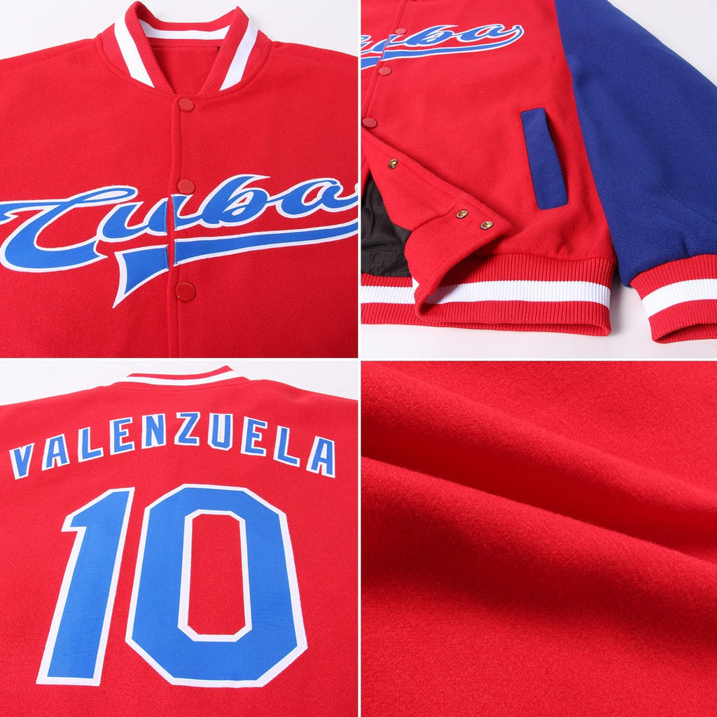 Custom Red Royal-White Bomber Full-Snap Varsity Letterman Two Tone Jacket photo 4