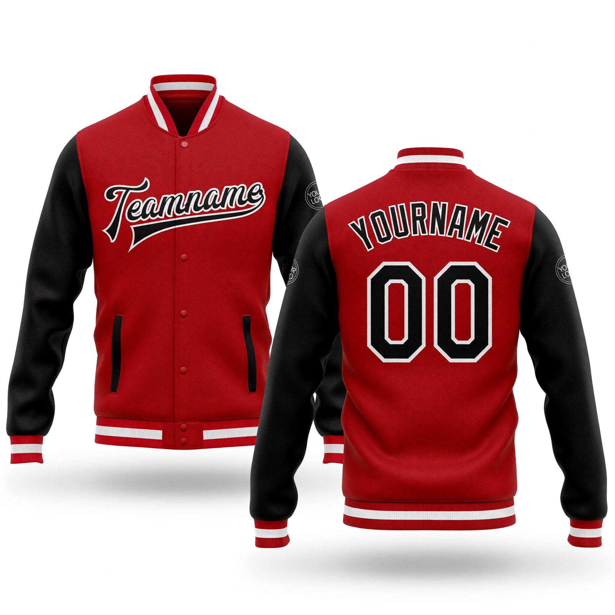 Custom Red Black-White Bomber Full-Snap Varsity Letterman Two Tone Jacket