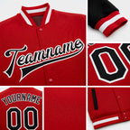 Custom Red Black-White Bomber Full-Snap Varsity Letterman Two Tone Jacket detail