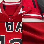 Custom Red Black-White Bomber Full-Snap Varsity Letterman Two Tone Jacket photo 4