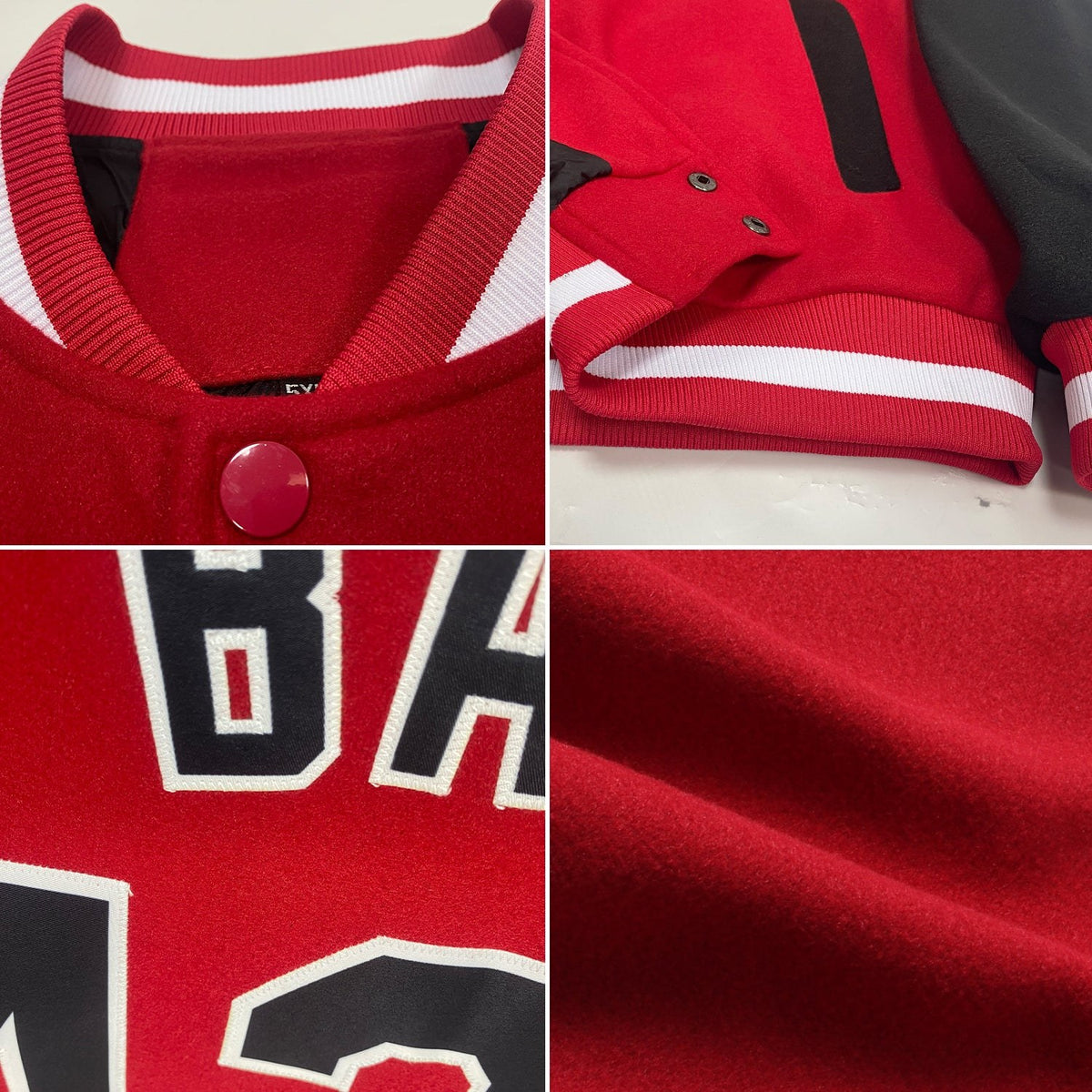 Custom Red Black-White Bomber Full-Snap Varsity Letterman Two Tone Jacket photo 4