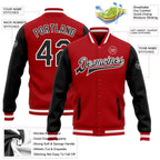 Custom Red Black-White Bomber Full-Snap Varsity Letterman Two Tone Jacket photo 5