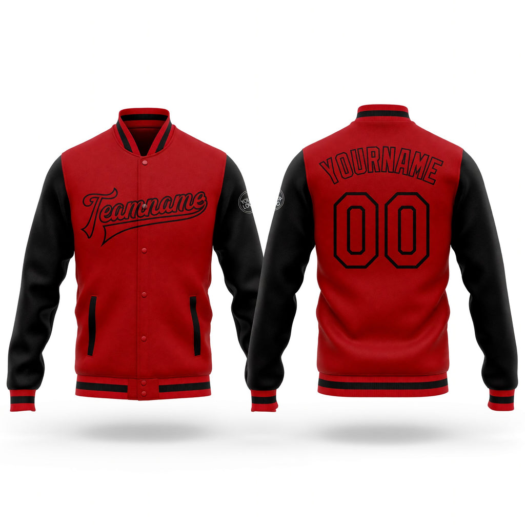 Custom Red Red-Black Bomber Full-Snap Varsity Letterman Two Tone Jacket