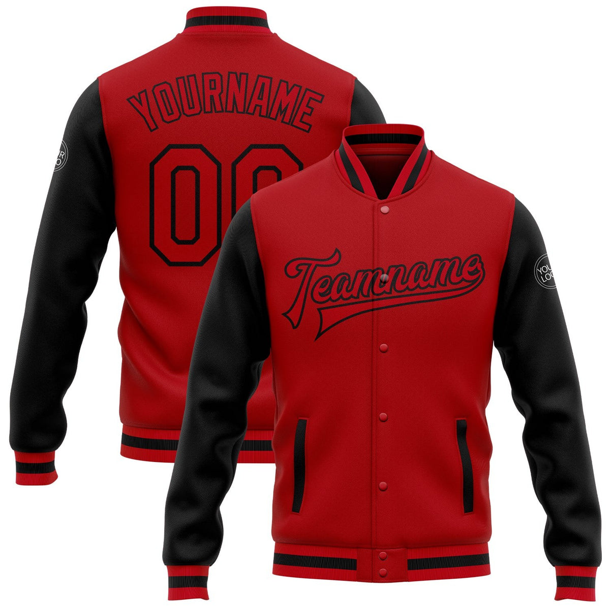 Custom Red Red-Black Bomber Full-Snap Varsity Letterman Two Tone Jacket photo 1