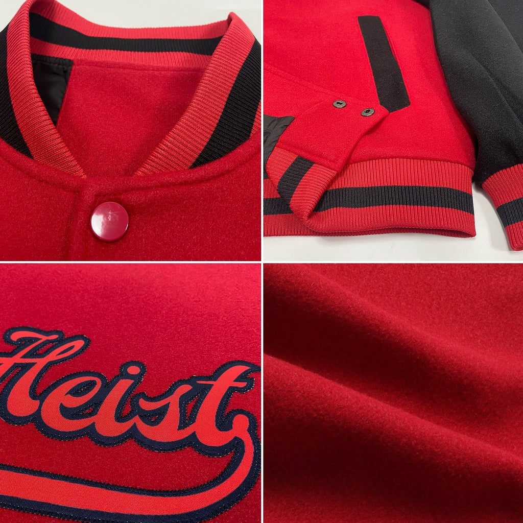 Custom Red Red-Black Bomber Full-Snap Varsity Letterman Two Tone Jacket photo 4